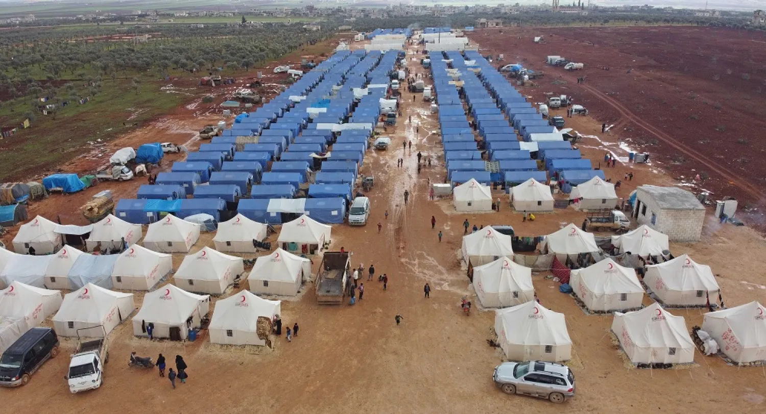 A camp for internally displaced people is shown near Maarrat Misrin, in Syria's Idlib province. (AFP)