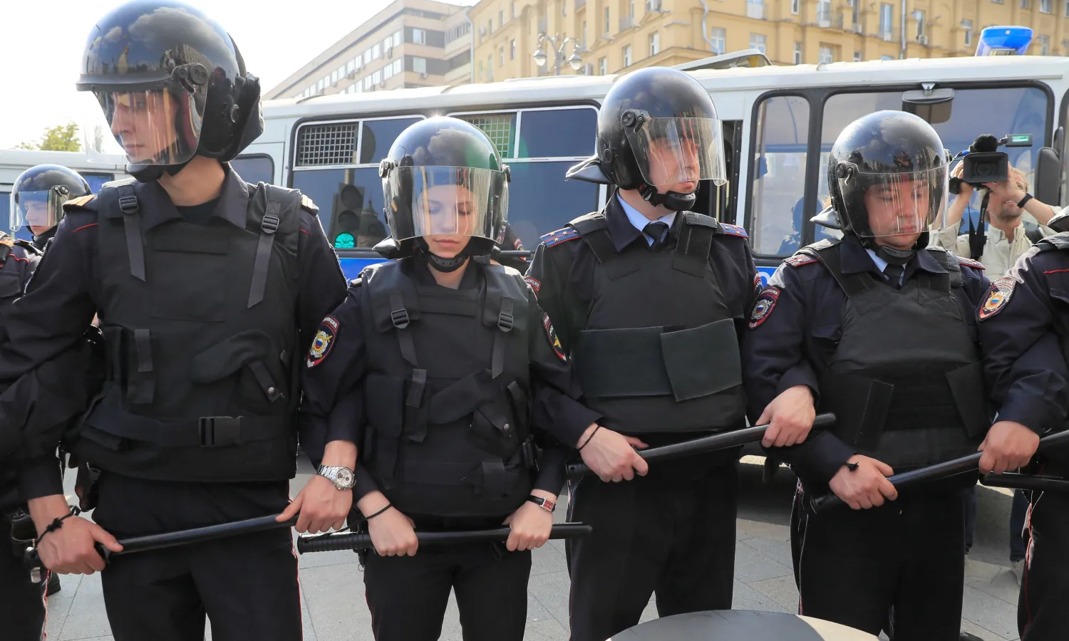 Police officers stand guard during a rally in Moscow, Russia, August 31, 2019. Reuters