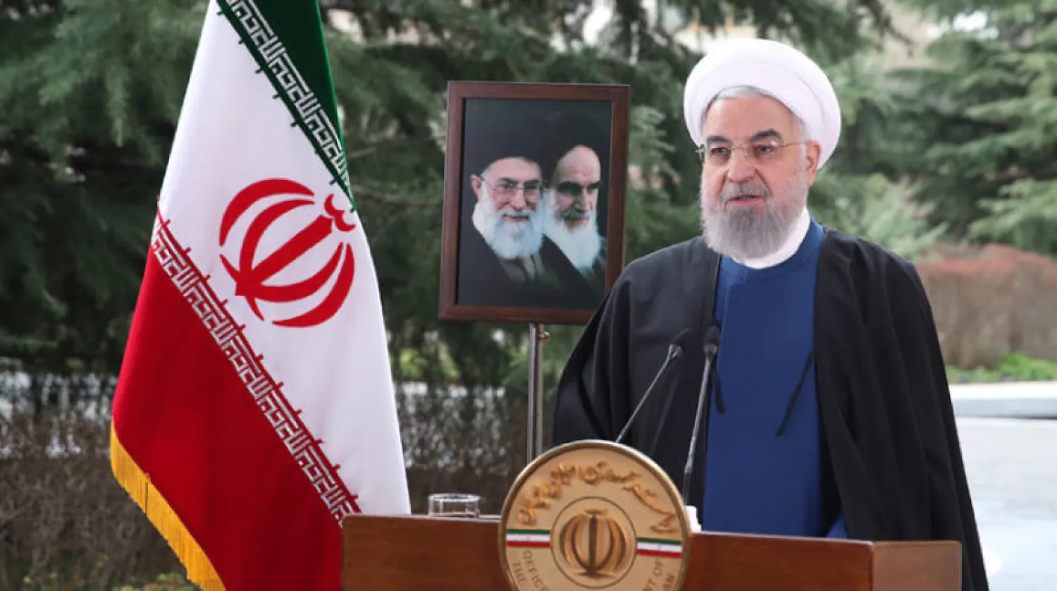 الرئيس روحاني يتحدث إلى الإيرانيين في مناسبة عيد النوروز أمس (أ.ب)