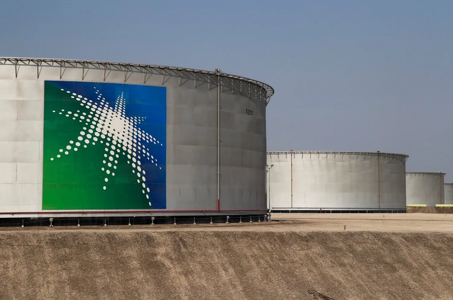 A view shows branded oil tanks at the Saudi Aramco oil facility in Abqaiq, Saudi Arabia, Oct. 12, 2019. (Reuters)