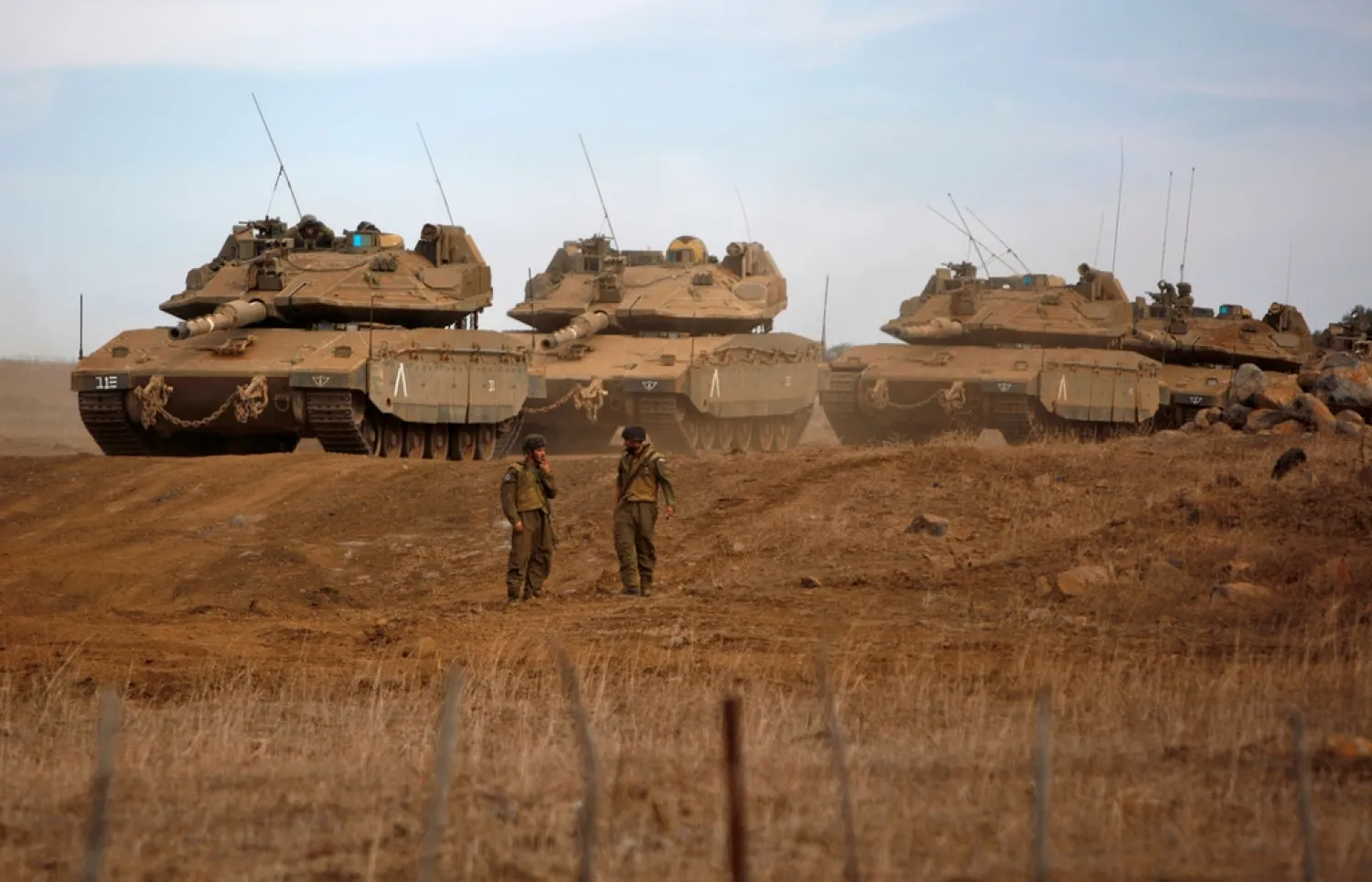 A picture taken on Nov. 20, 2017, shows Israeli Merkava Mk-IV tanks taking part in a military exercise near the border with Syria in the Israeli-occupied Golan Heights. (Getty Images)