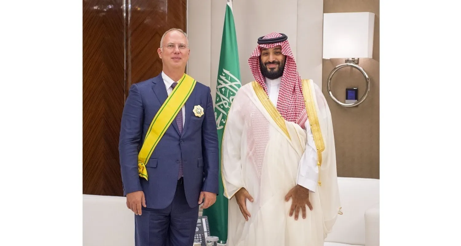 Saudi Crown Prince Mohammed bin Salman awarding Kirill Dmitriev, the CEO of the Russian Direct Investment Fund (RDIF) with King Abdulaziz Second-Class Order of Merit (SPA)
