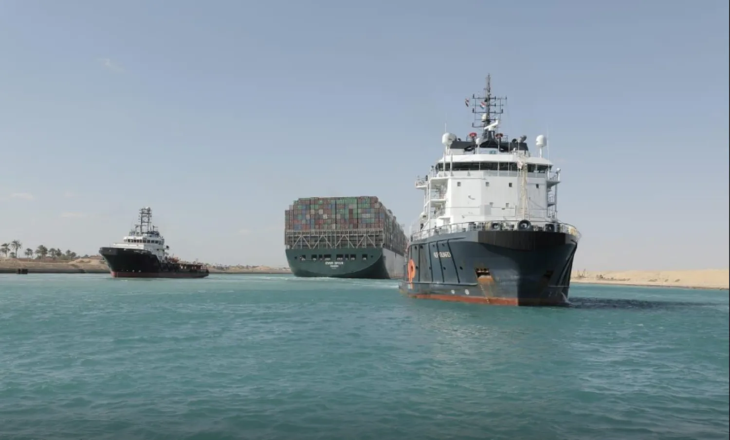 Ship Ever Given, one of the world's largest container ships, is seen after it was fully floated in Suez Canal, Egypt March 29, 2021. Suez Canal Authority/Handout via REUTERS