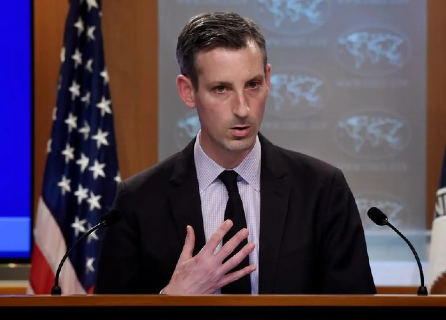  US State Department spokesman Ned Price speaks during a news briefing at the department in Washington, US, February 9, 2021. Olivier Douliery/Pool via REUTERS