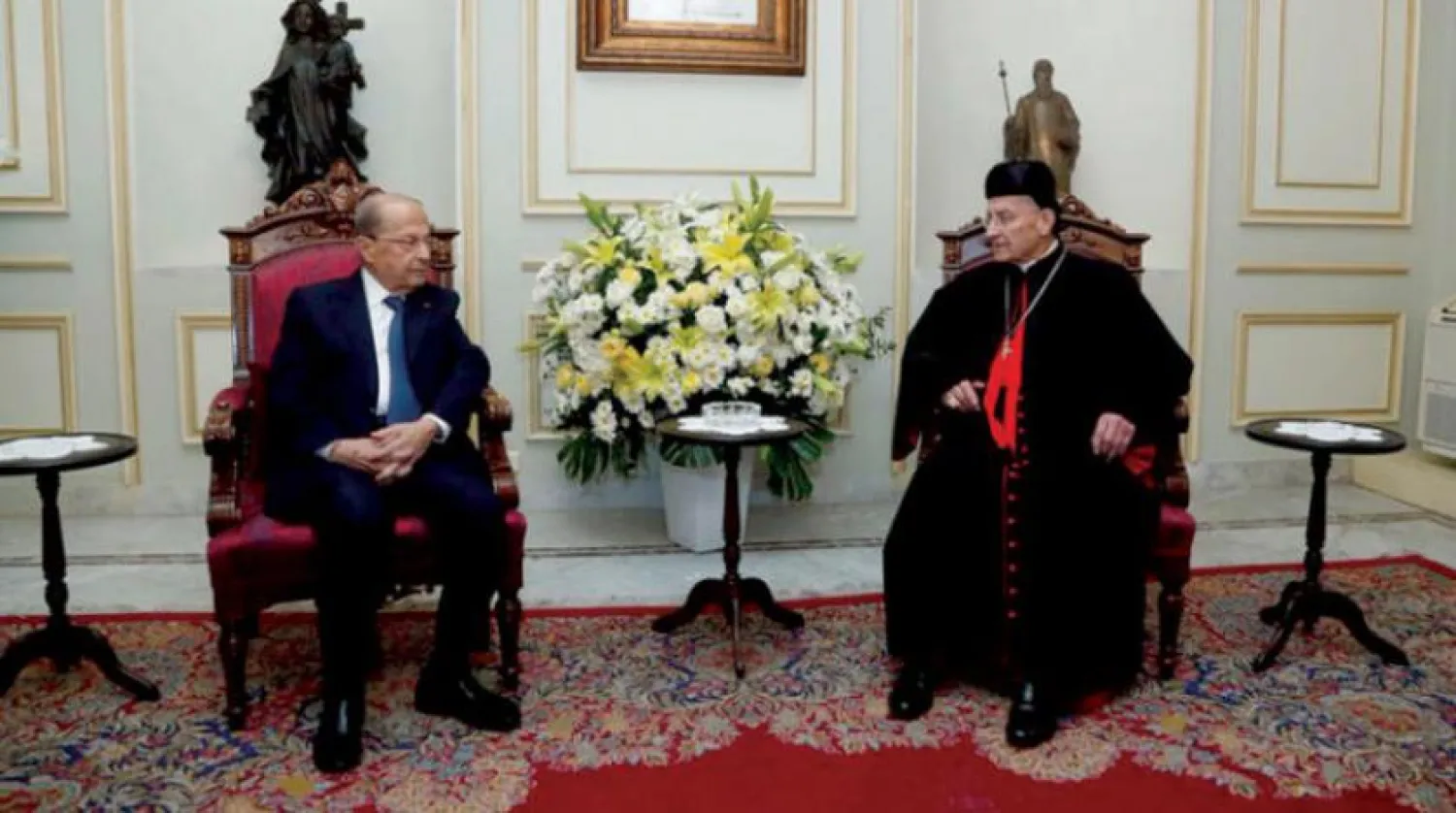 Lübnan Maruni Patriği Rai ve Cumhurbaşkanı Avn’ın dünkü görüşmesinden bir kare (Lübnan Cumhurbaşkanlığı)