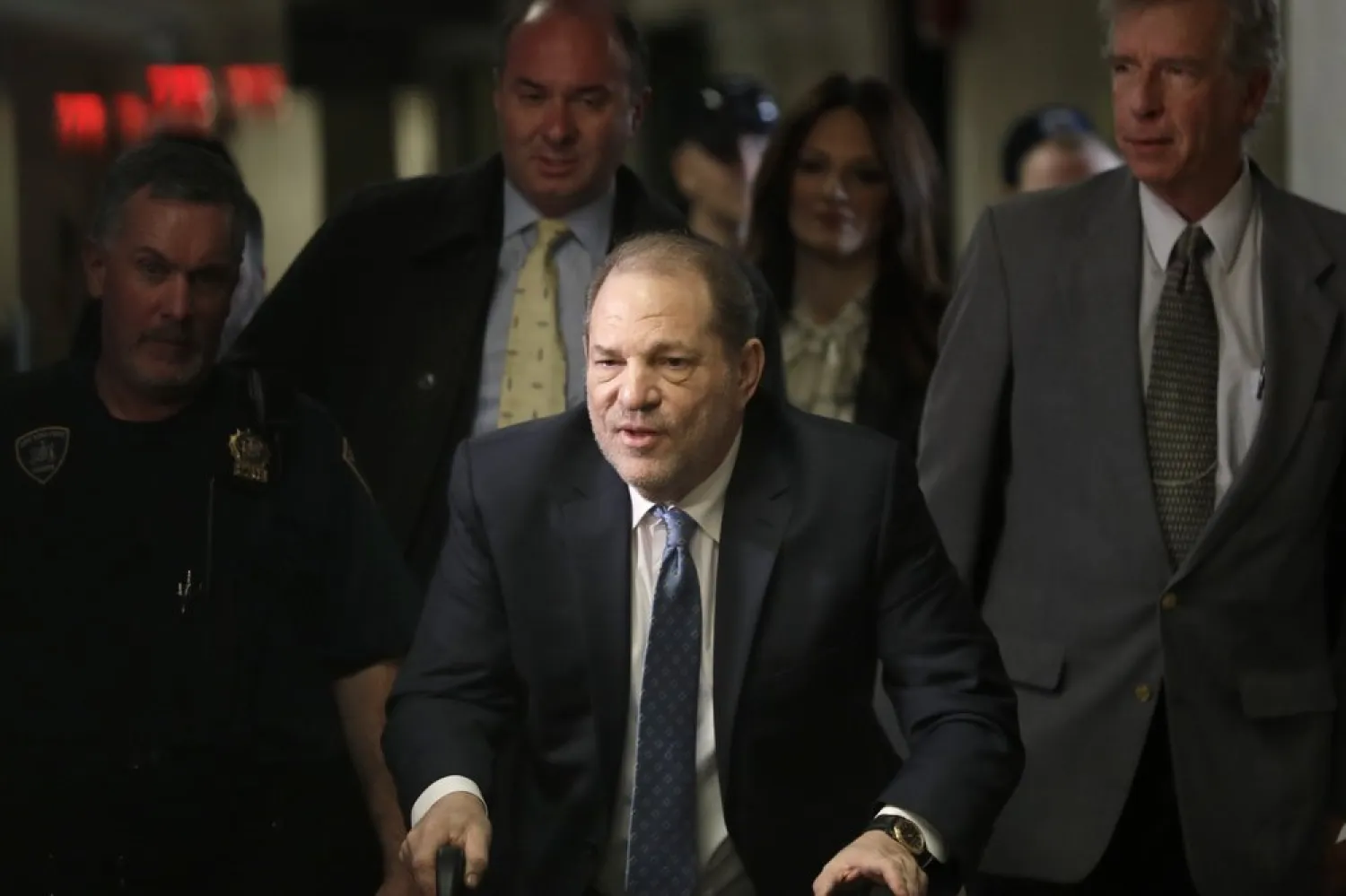 Harvey Weinstein arrives at a Manhattan courthouse for jury deliberations in his rape trial, Monday, Feb. 24, 2020, in New York. (AP)