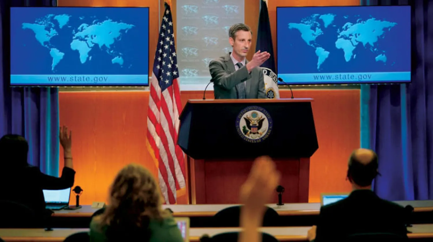 المتحدث باسم الخارجية الأميركية، نيد برايس يتحدث في مؤتمر صحافي الأسبوع الماضي (أ.ب)