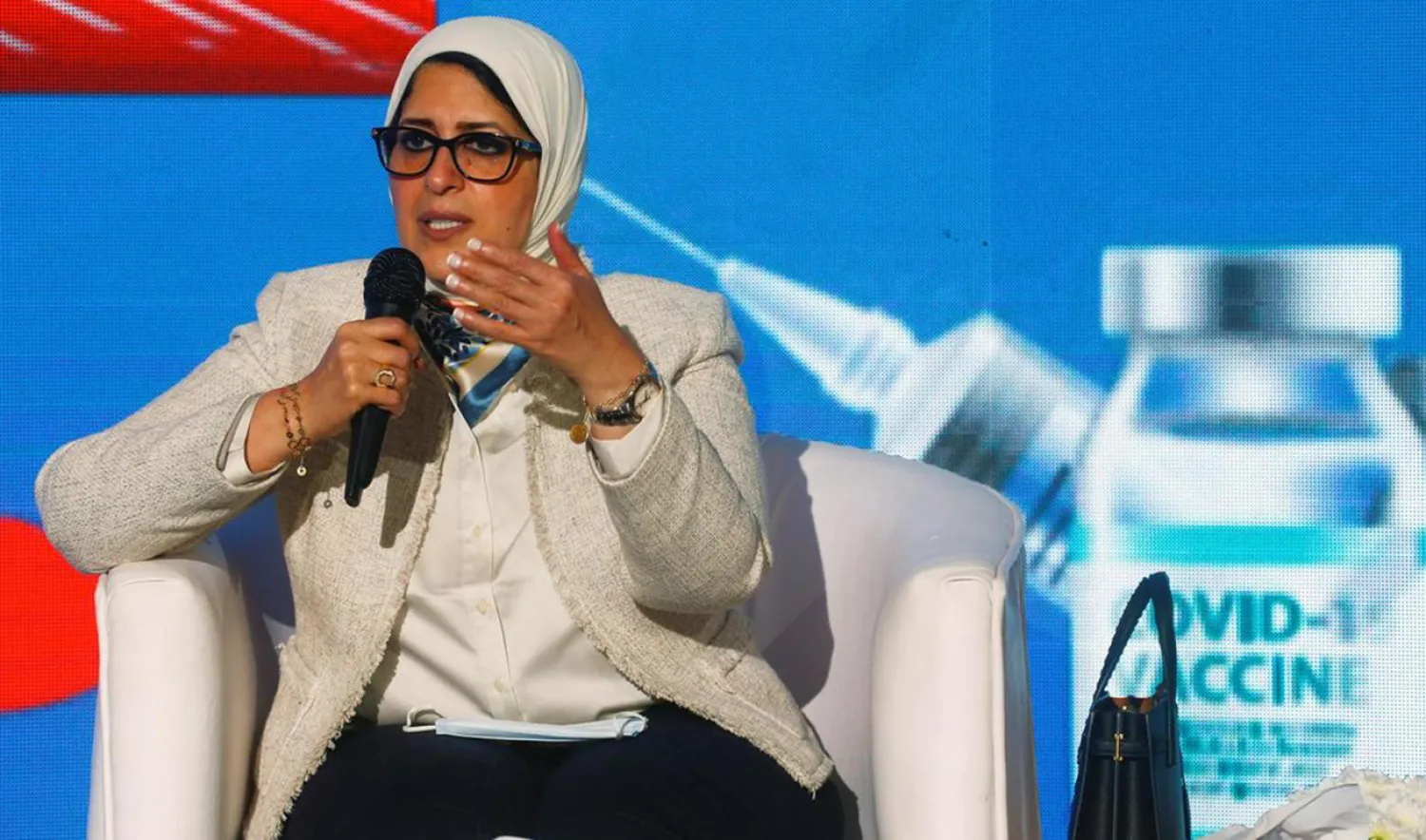 Egyptian Health Minister Hala Zayed announces details of Egypt's vaccination campaign against COVID-19 in Cairo. Reuters file photo