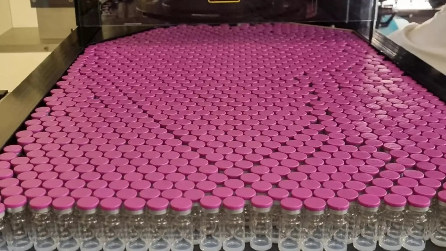 Handout photo released by French pharmaceutical subcontracting firm Delpharm on April 7, 2021, shows vials being filled with the Pfizer/BioNTech vaccine. (AFP)