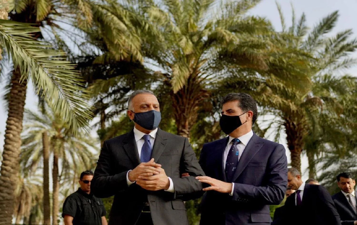  Kurdistan Region President Nechirvan Barzani met with Prime Minister Mustafa al-Kadhimi in Baghdad on Saturday, April 10, 2021. (Prime Minister’s office) 
