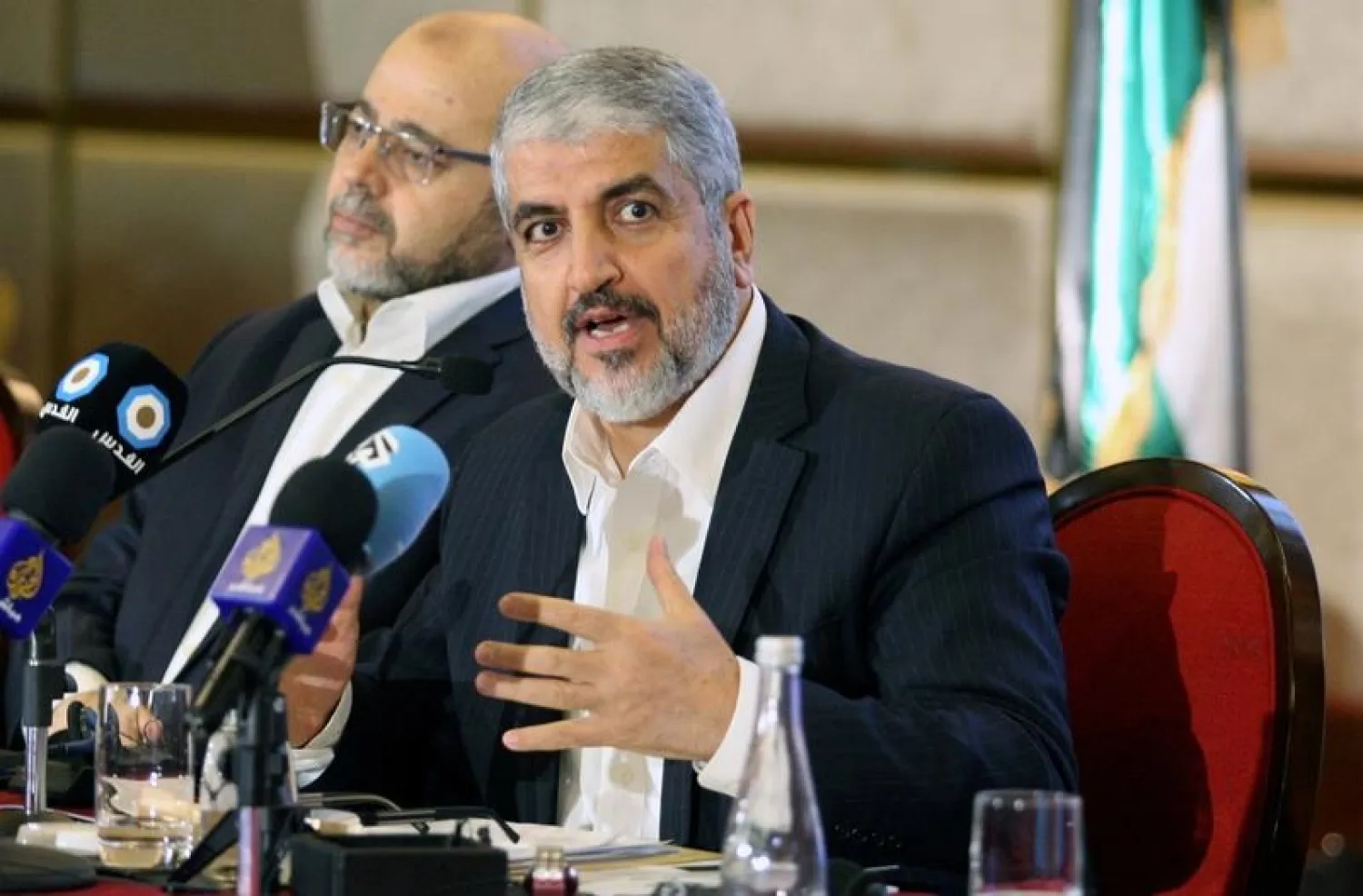 Hamas leader Khaled Meshaal gestures as he announces a new policy document in Doha, Qatar, May 1, 2017. (Reuters)