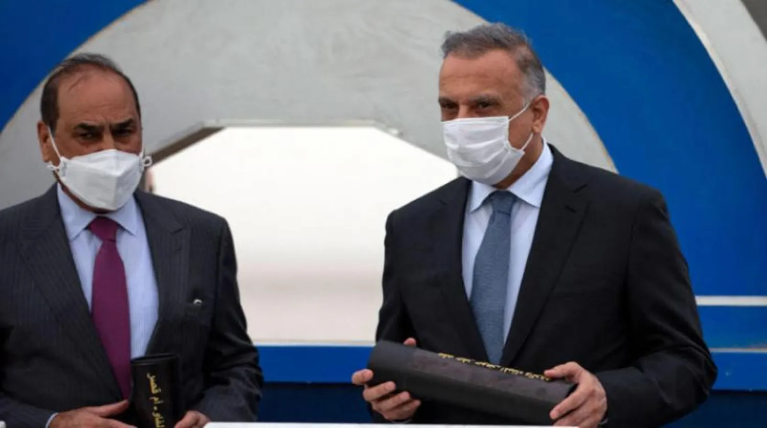 Iraqi Prime Minister, Mustafa al-Kadhimi laying the foundation stone for the Faw megaproject in Basra (AFP)
