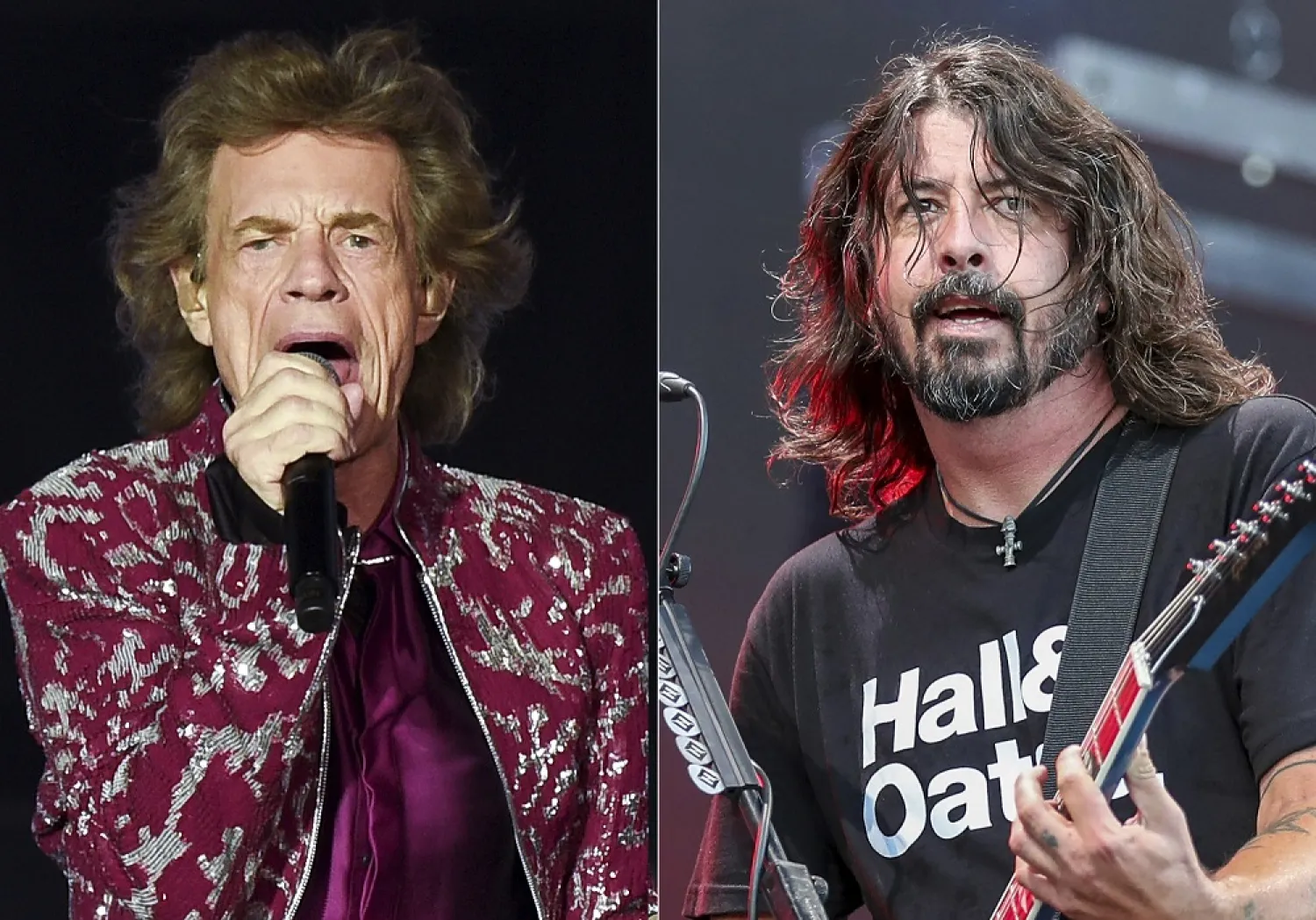 Musician Mick Jagger of The Rolling Stones performs in East Rutherford, N.J. on Aug. 1, 2019, left, Dave Grohl of the Foo Fighters performs at Pilgrimage Music and Cultural Festival in Franklin, Tenn. on Sept. 22, 2019. (AP)