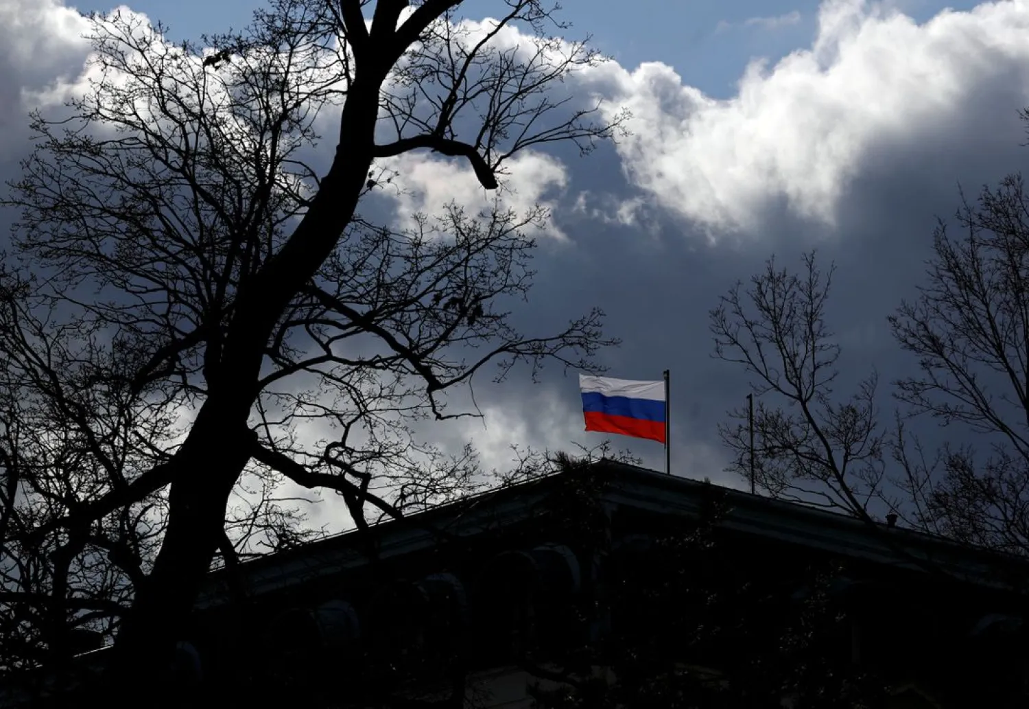 The national flag flutters on top of the Russian embassy in Prague, Czech Republic, February 27, 2020. (Reuters)