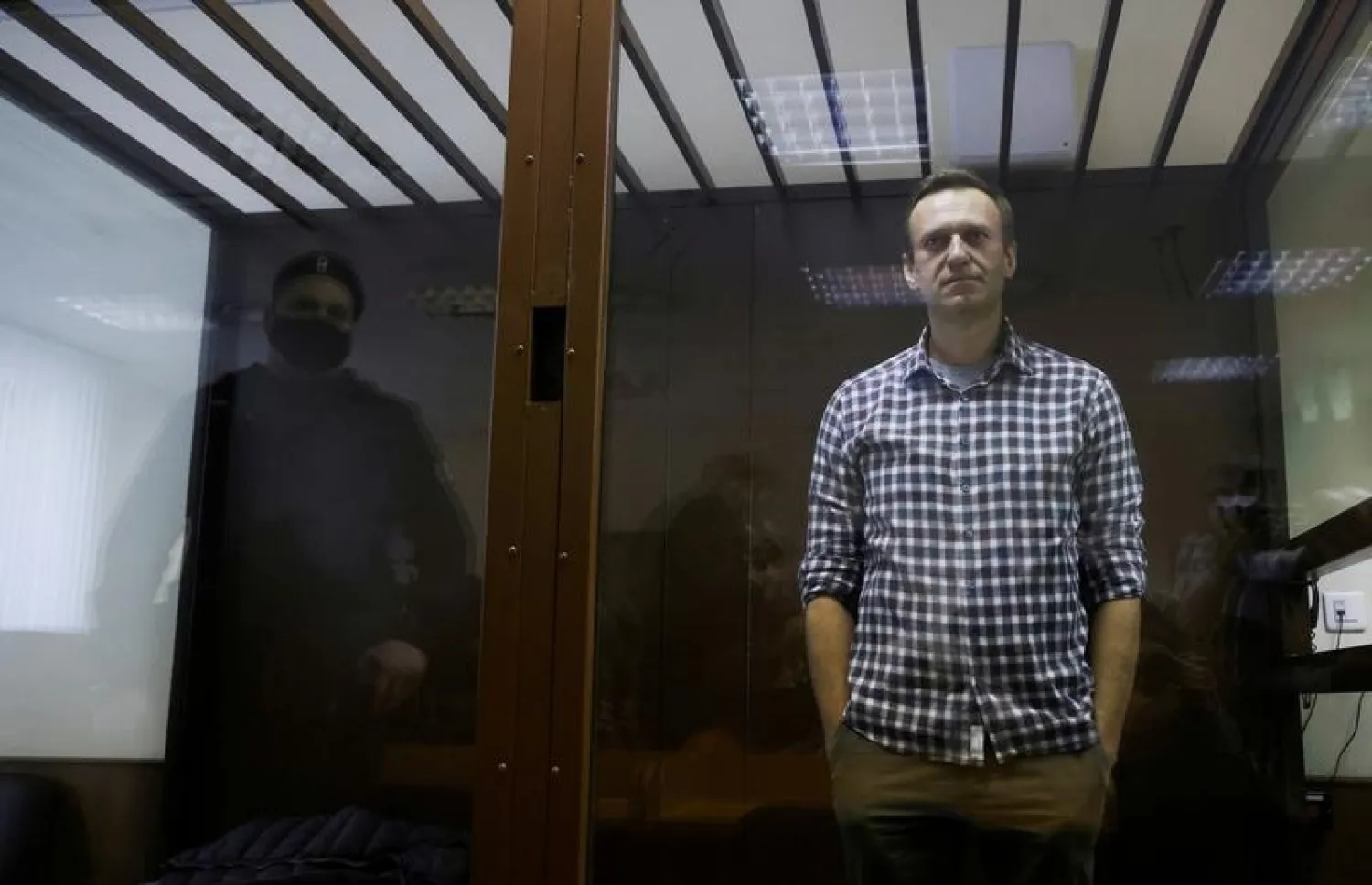 Russian opposition leader Alexei Navalny attends a court hearing in Moscow, Russia February 20, 2021. (Reuters)