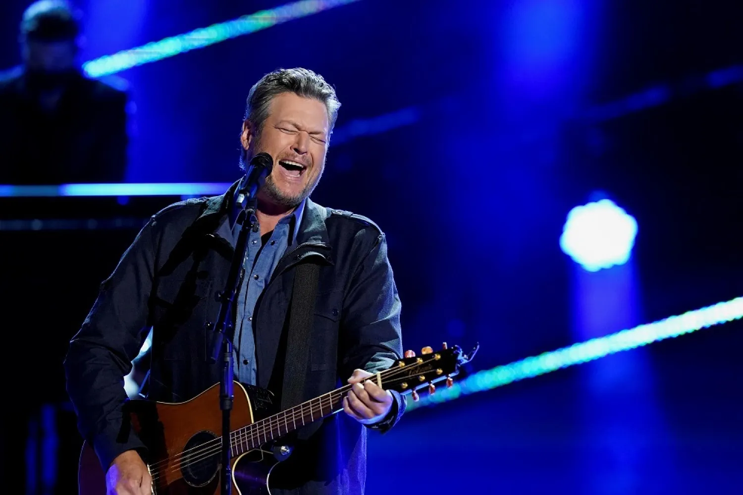 Blake Shelton performs at the Grand Ole Opry in Nashville, Tennessee April 17, 2021, for a taped appearance on the 56th Academy of Country Music Awards. (Reuters)