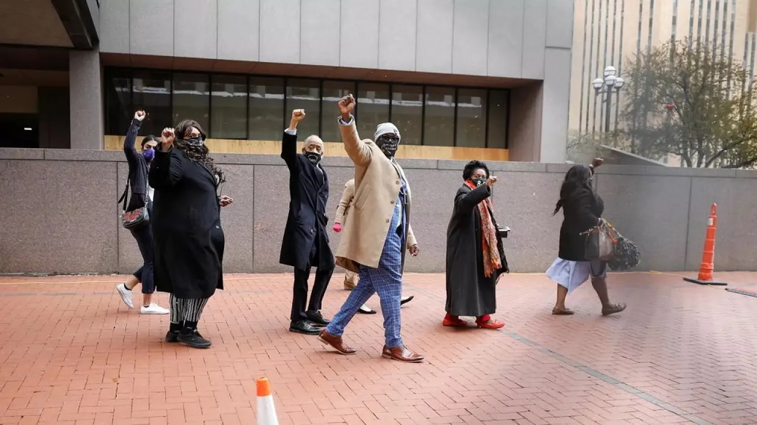 The Floyd family and Reverend Al Sharpton arrive at the Hennepin County Government Center for closing statements in the trial of former police officer Derek Chauvin, who is facing murder charges in the death of George Floyd, in Minneapolis, Minnesota, US, April 19, 2021. (Reuters)