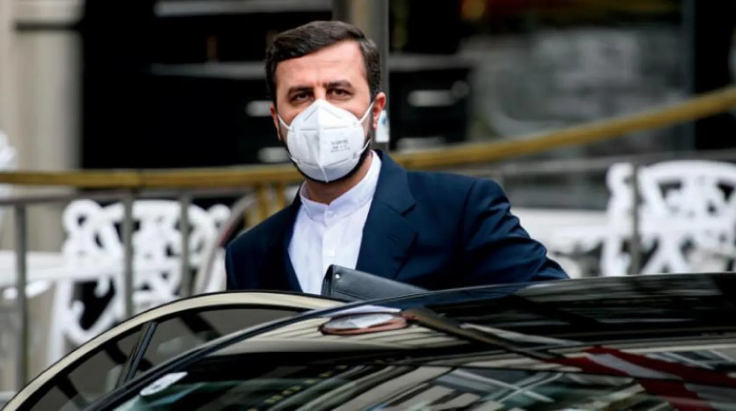 Iran’s Ambassador and Permanent Representative to the IAEA Kazem Gharib Abadi leaves the hotel after bilateral meetings with the JCPOA Joint Committee in Vienna ON Sunday, April 18, 2021. (EPA) 