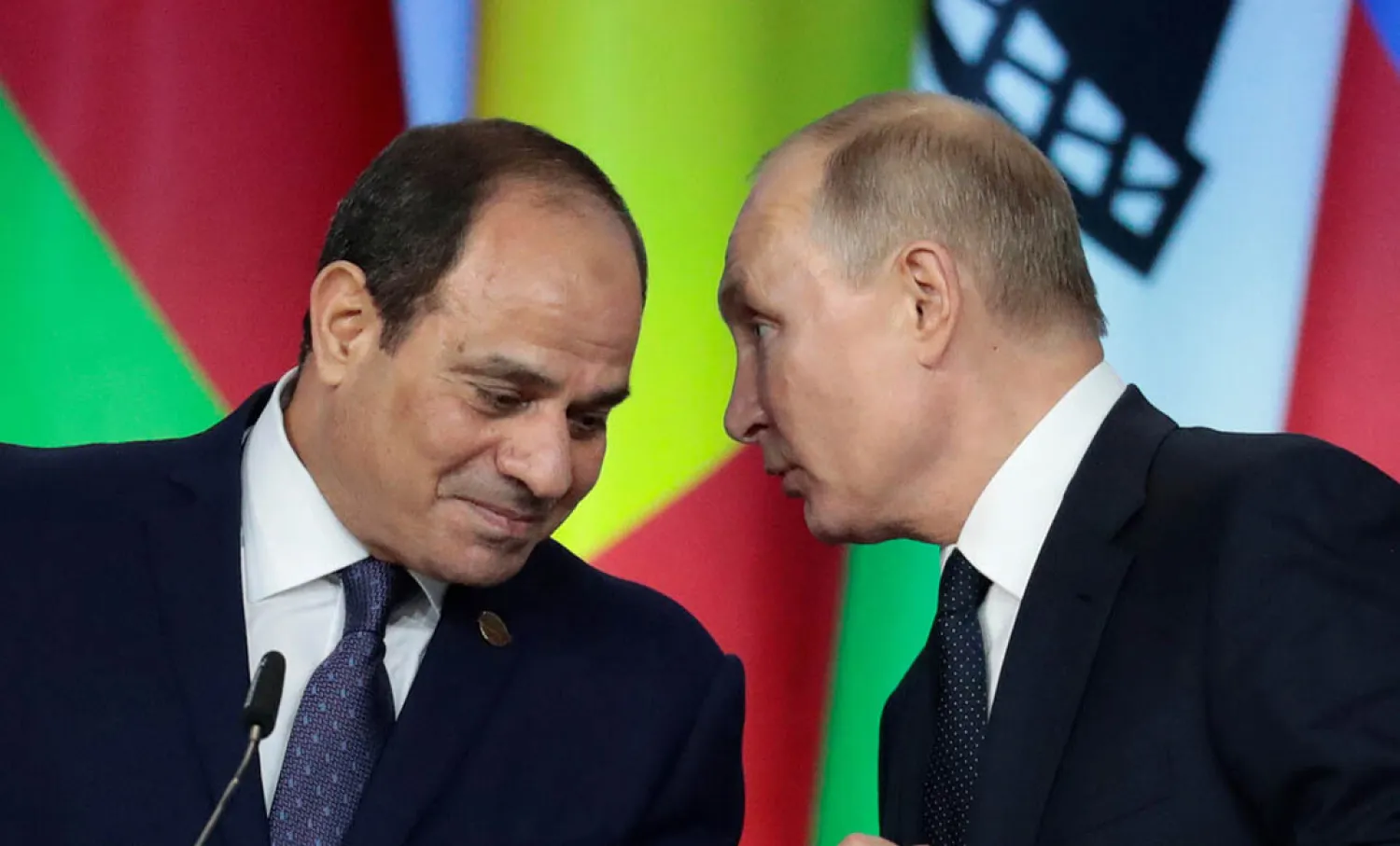 Sisi and Putin during a previous meeting. (Egyptian Presidency via Facebook)