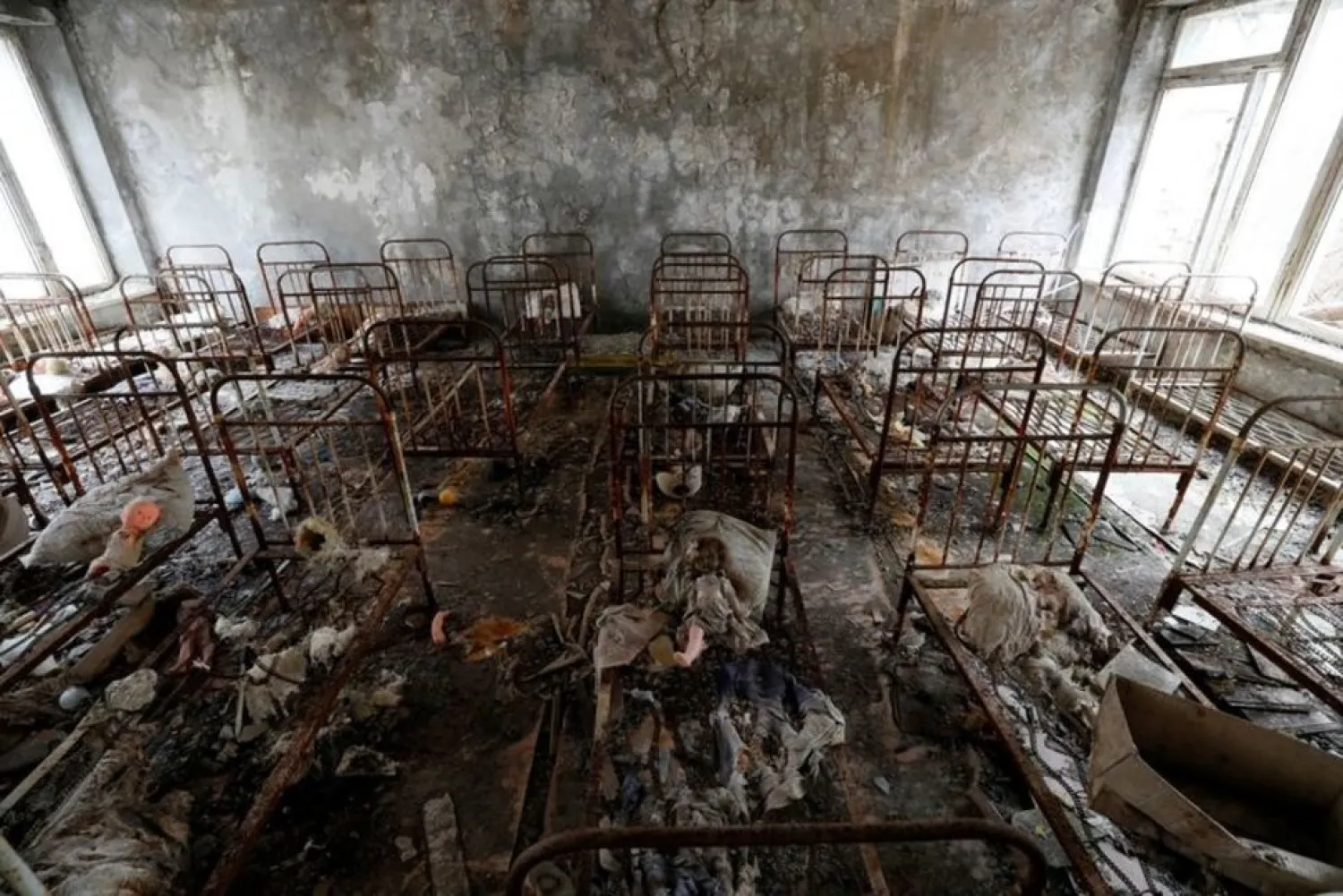 Children's beds are seen in a kindergarten near the Chernobyl Nuclear Power Plant in the abandoned city of Pripyat, Ukraine April 12, 2021. (Reuters)