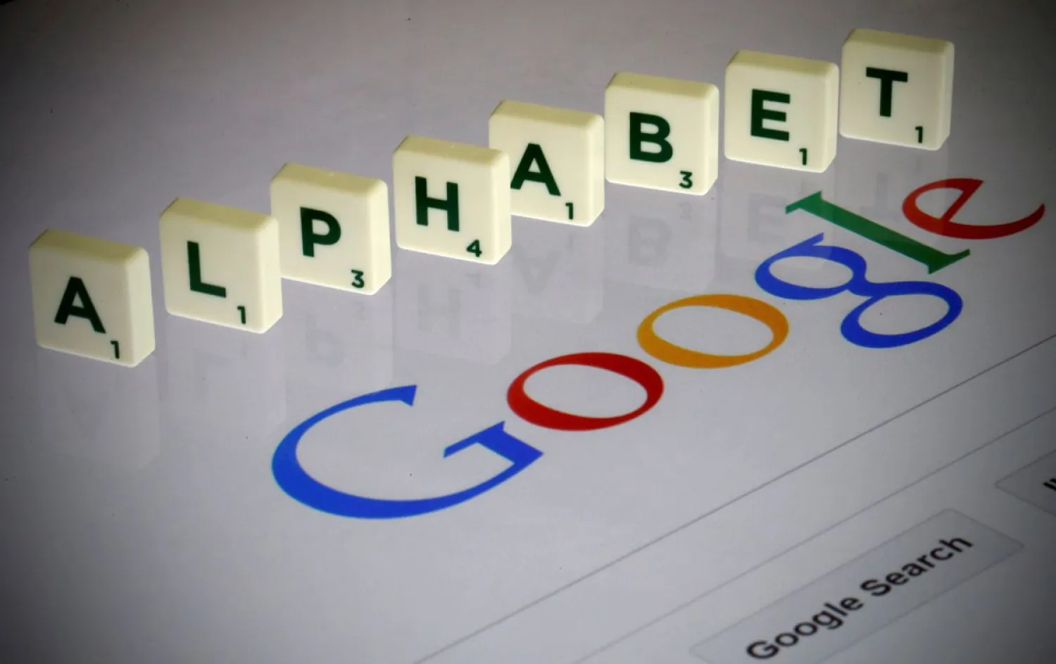 Letters spell the word "Alphabet" as they are seen on a computer screen with a Google search page in this photo illustration taken in Paris, France. Reuters