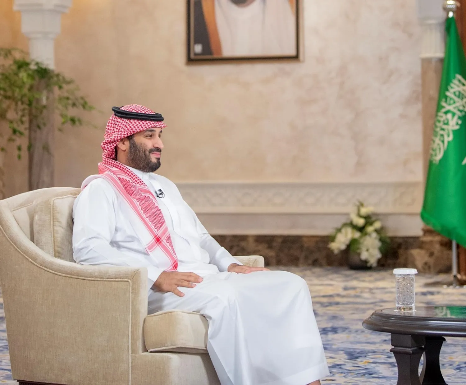 Crown Prince Mohammed bin Salman sits for a televised interview on Tuesday. (SPA)