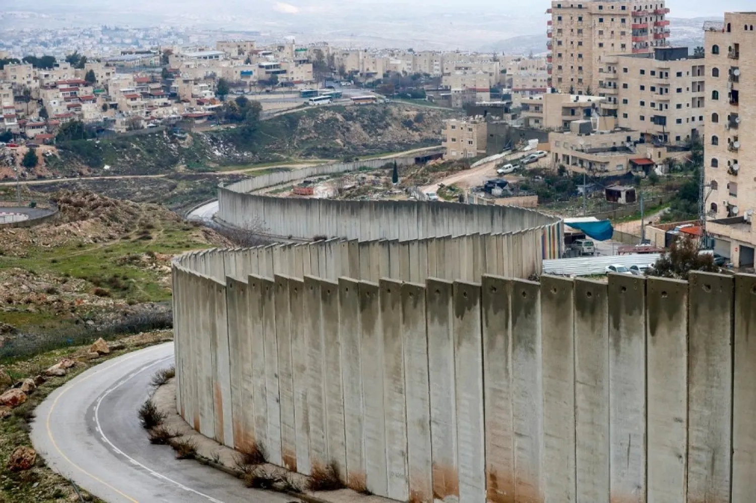 Israel’s separation wall is pictured on February 11, 2020. (AFP)