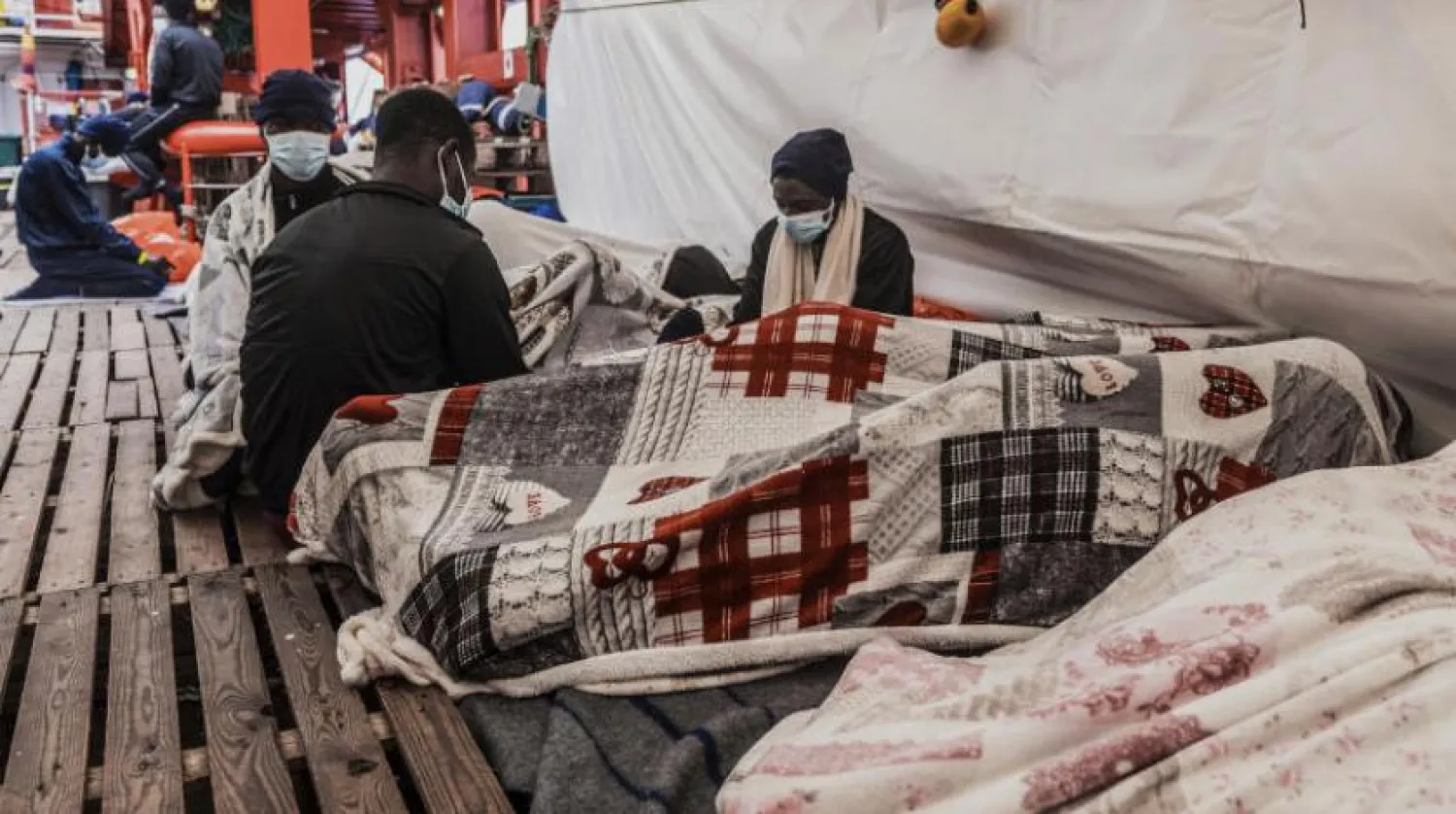 Rescued migrants seen in a ship in the Mediterranean Sea. AP file photo