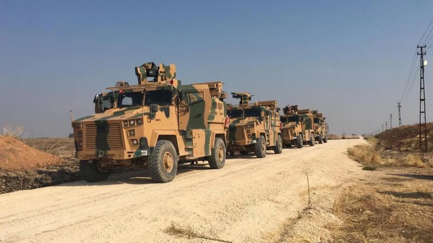 Turkish military vehicles are seen before a joint Turkish-Russian patrol in northeastern Syria. (Turkish Defense Ministry)