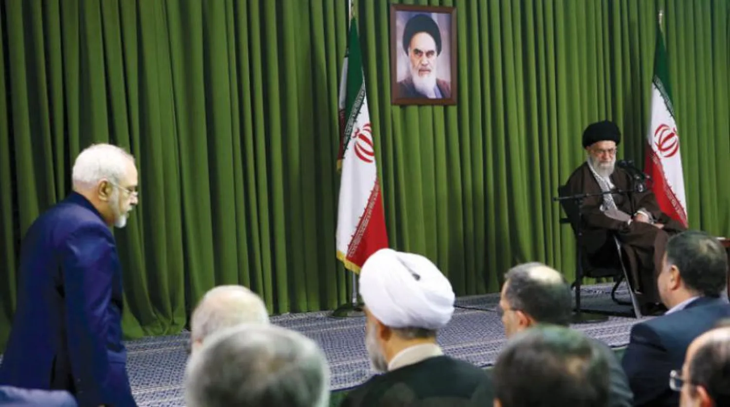 A photo published by Iranian website “the Guide” showing Iranian Supreme Leader Ali Khamenei and Iranian Foreign Minister Javad Zarif  