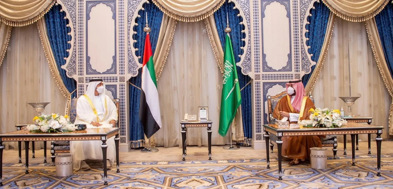 Crown Prince Mohammed bin Salman meets with the Crown Prince of Abu Dhabi. (SPA)
