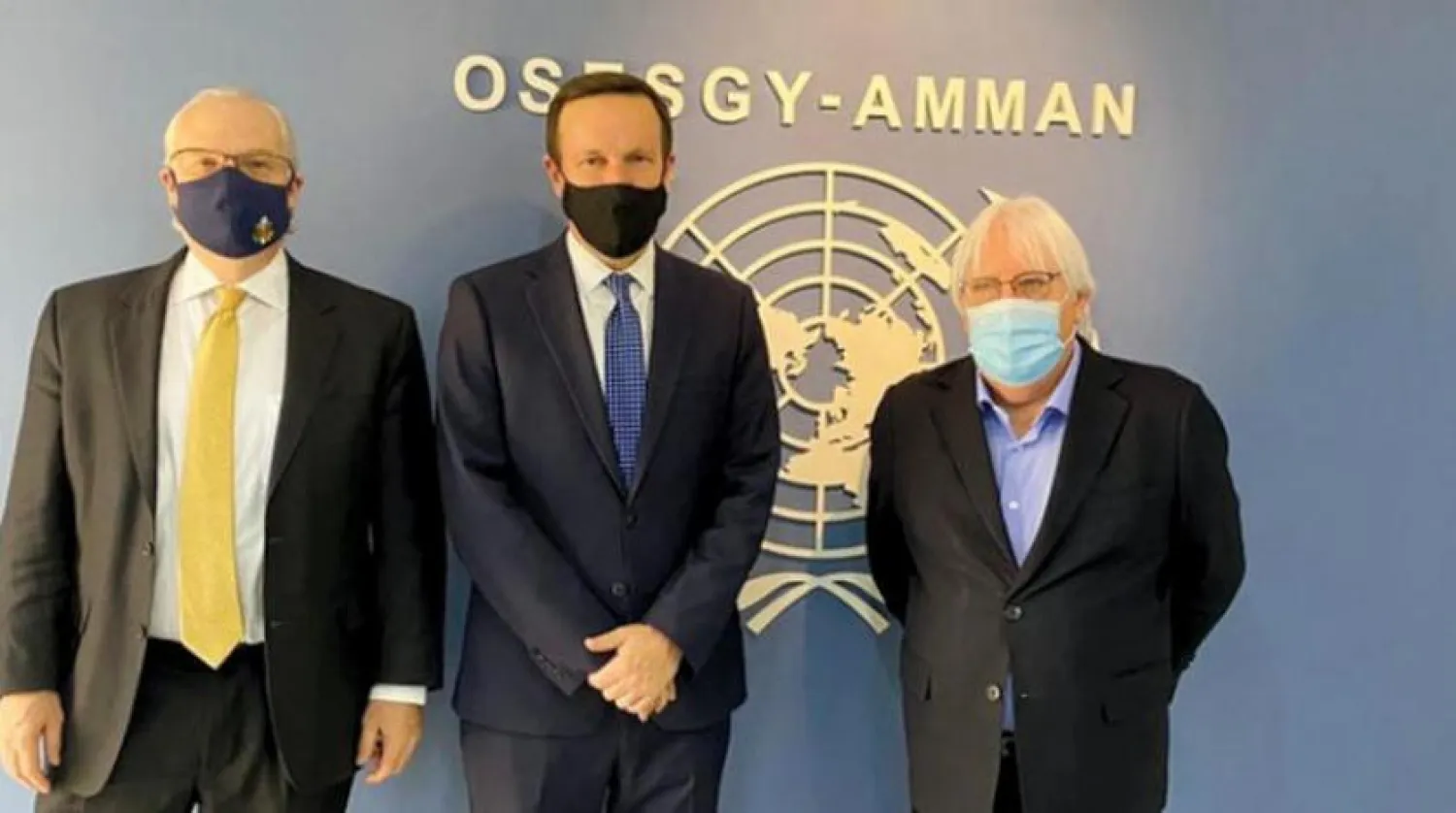 UN Special Envoy for Yemen Martin Griffiths, US Special Envoy for Yemen Tim Lenderking and US Senator Chris Murphy in Jordan (Twitter) 