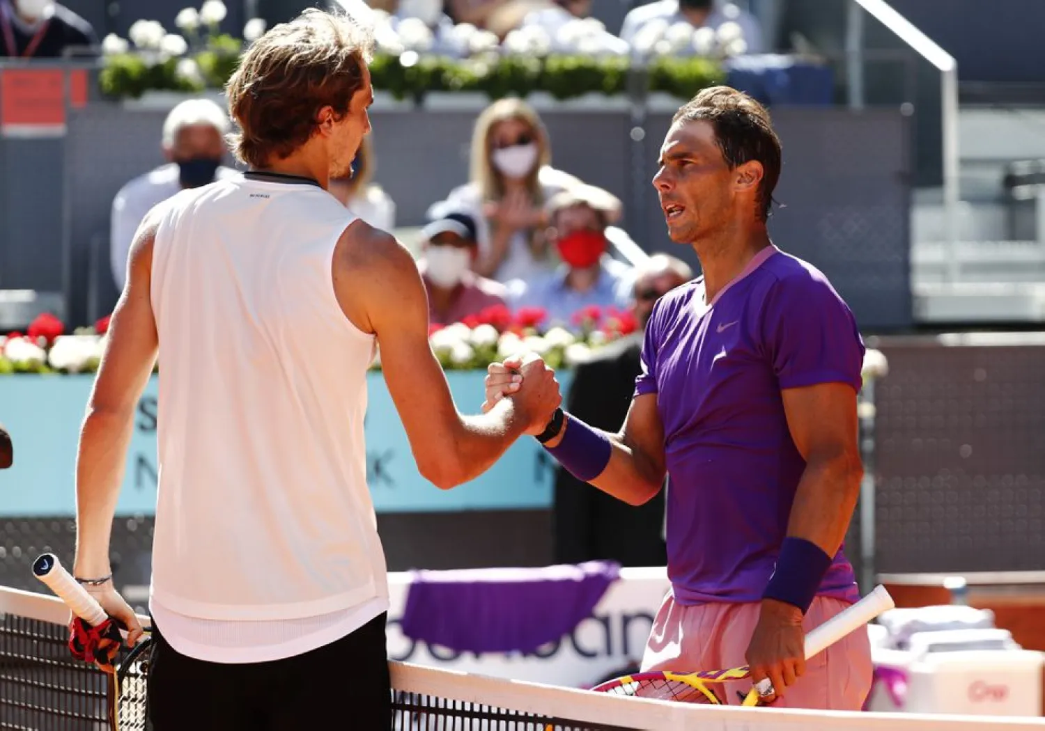 Tennis - ATP Masters 1000 - Madrid Open - Caja Magica, Madrid, Spain - May 7, 2021 Germany's Alexander Zverev and Spain's Rafael Nadal after their quarter final match REUTERS/Sergio Perez


