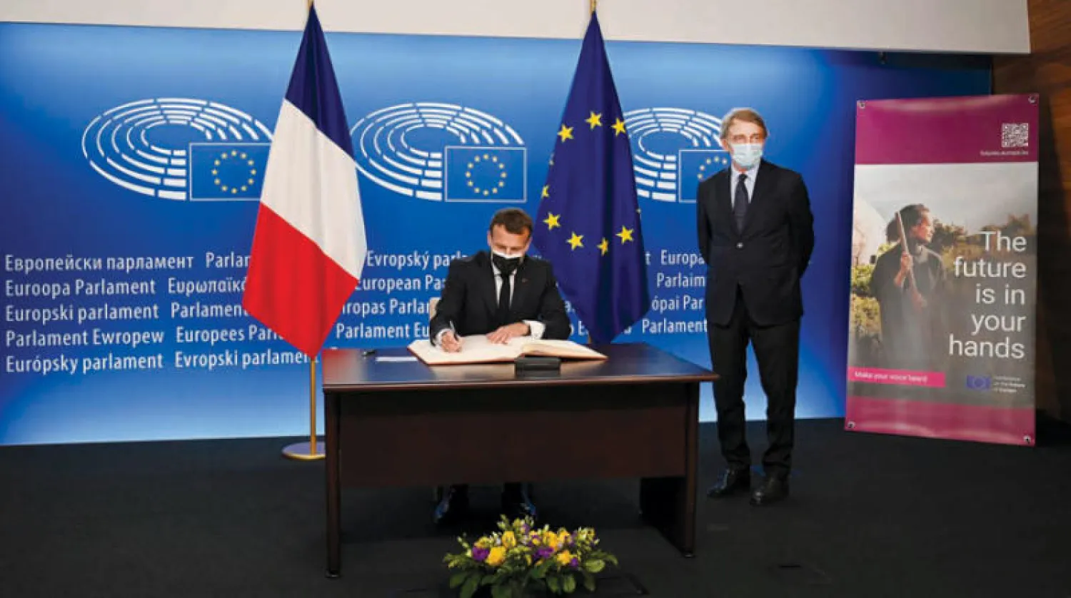 ماكرون أطلق مؤتمر «مستقبل أوروبا» في ستراسبورغ أمس (رويترز)