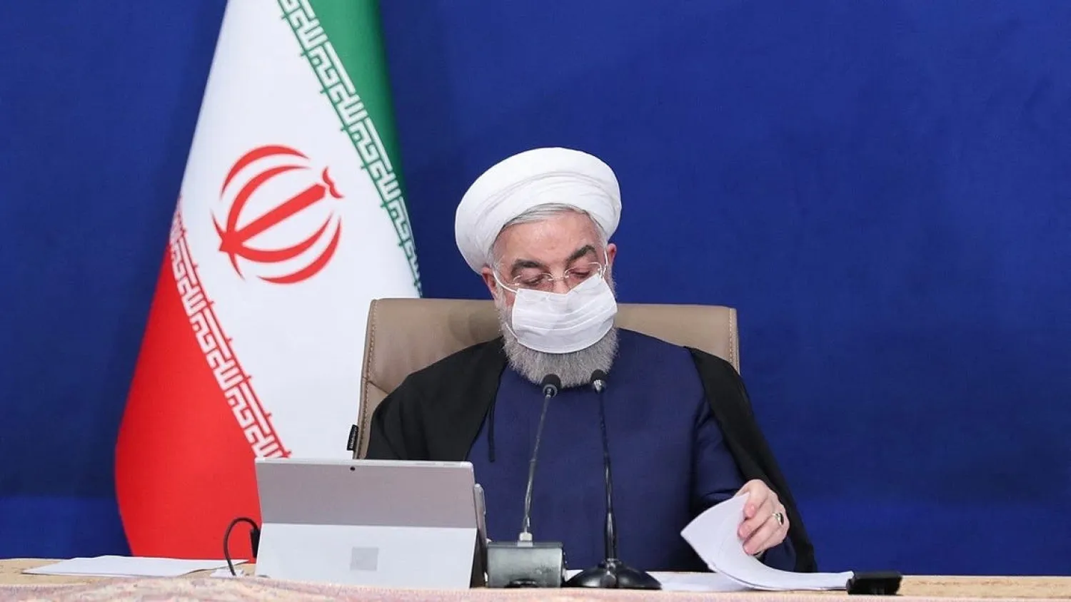 A handout picture provided by the Iranian presidency on April 7, 2021 shows President Hassan Rouhani attending a cabinet meeting in the capital Tehran. (File photo: AFP)
