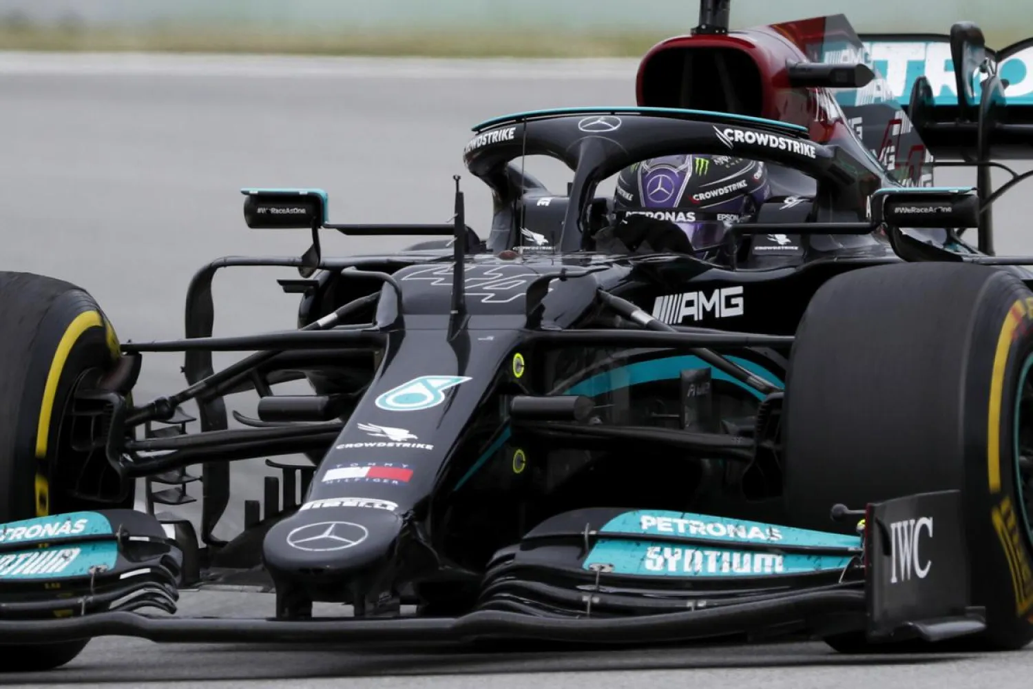 Mercedes driver Lewis Hamilton of Britain steers his car during the Spanish Formula One Grand Prix at the Barcelona Catalunya racetrack in Montmelo, just outside Barcelona, Spain, Sunday, May 9, 2021. AP