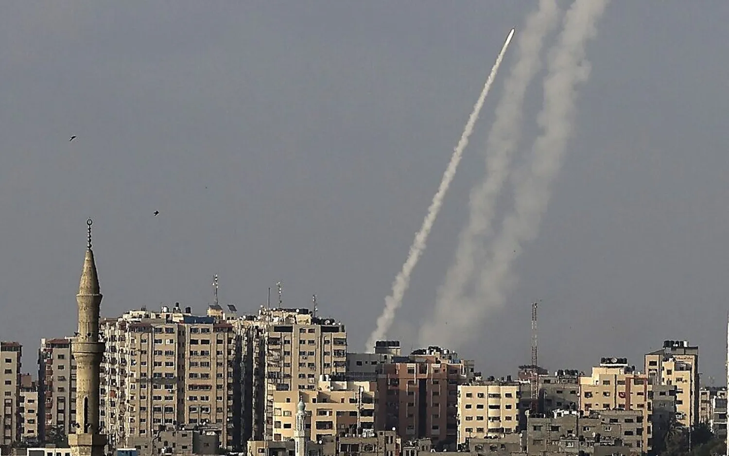 Rockets are fired from Gaza City towards Israel on May 10, 2021. (AFP)