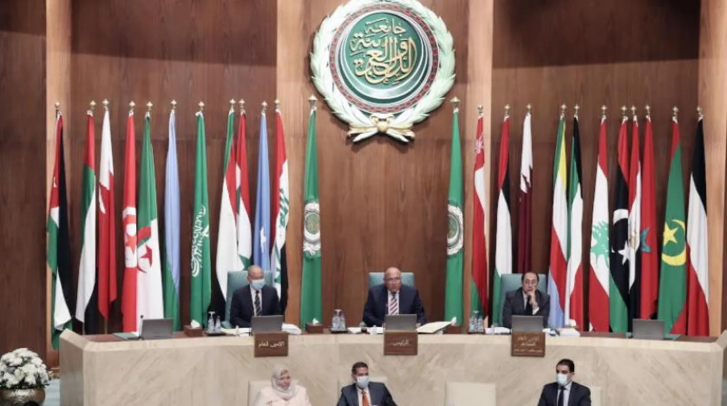 Arap Birliği Genel Sekreteri Ahmed Ebu Gayt birliğin Kahire’deki genel merkezinde düzenlenen bir oturumda (EPA)