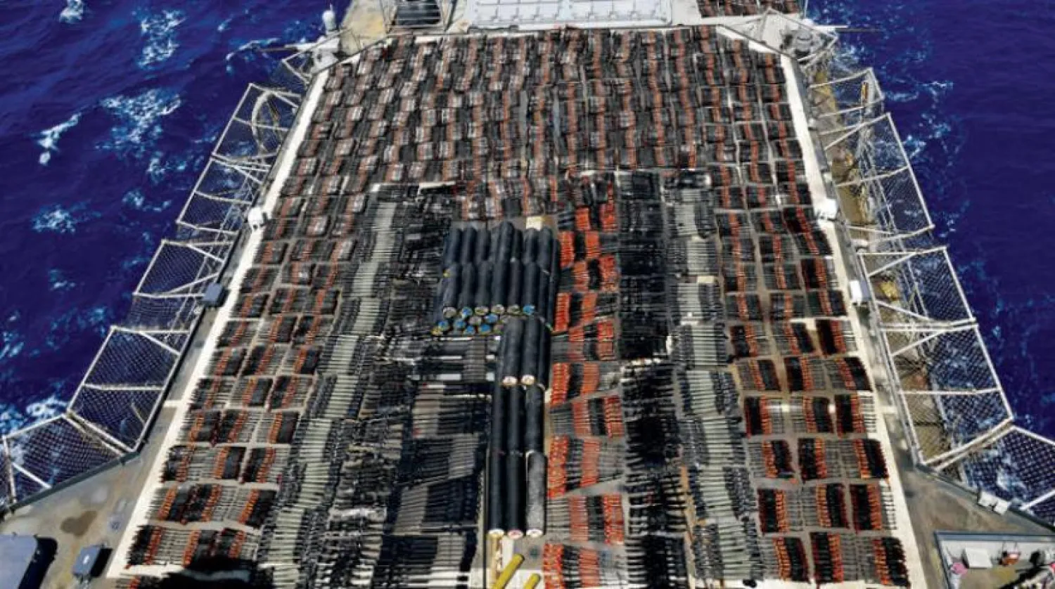 A picture distributed by the US Navy of the arms-laden vessel that was intercepted in the Arabian Sea. (AP)