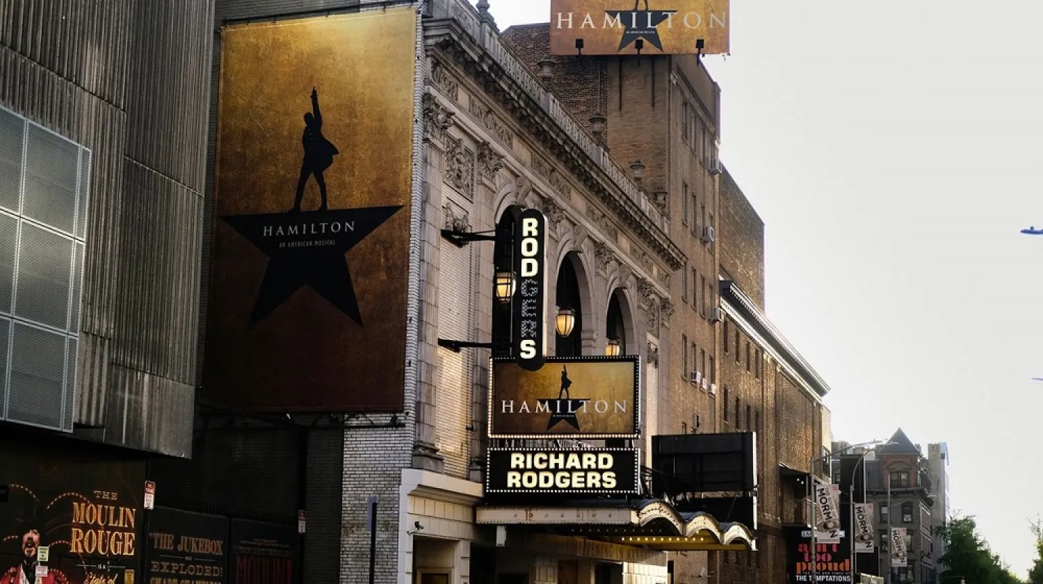 "Hamilton: An American Musical" at the Richard Rodgers Theater is closed during Covid-19 lockdown, Wednesday, May 13, 2020, in New York. (AP)