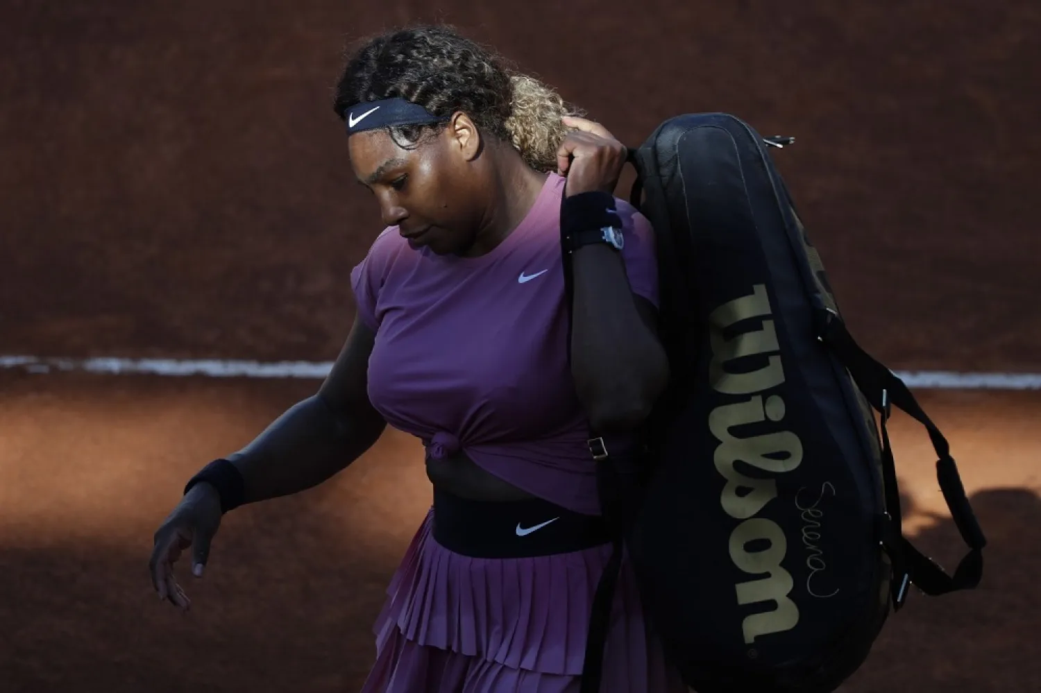 Serena Williams leaves the court at the end of her match against Nadia Podoroska, in Rome. (AP)