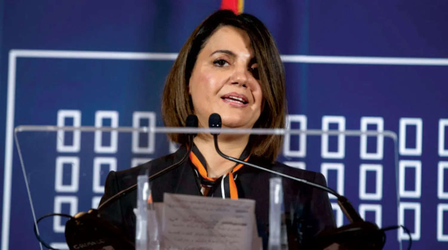 وزيرة الخارجية الليبية نجلاء المنقوش في مؤتمر صحافي بروما 22 أبريل الماضي (إ.ب.أ)