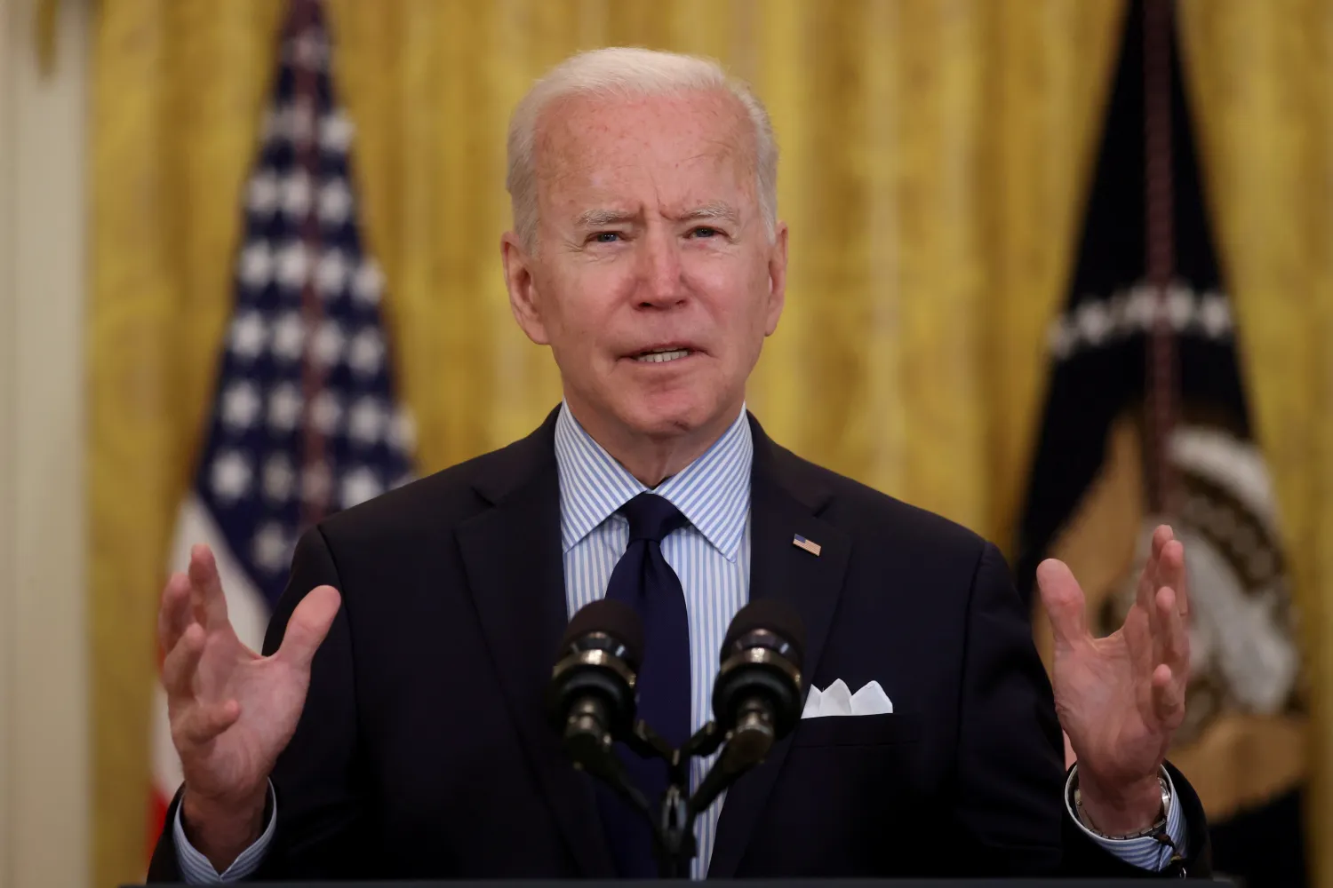 US President Joe Biden delivers remarks on the April jobs report from the East Room of the White House in Washington, US, May 7, 2021. Reuters
