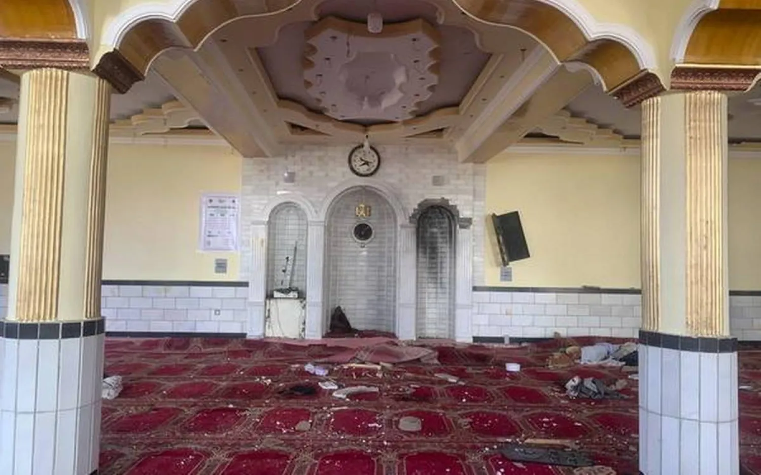 Debris covers the ground at a mosque after a bomb explosion in Shakar Dara district of Kabul, Afghanistan, on Friday, May 14, 2021. AP