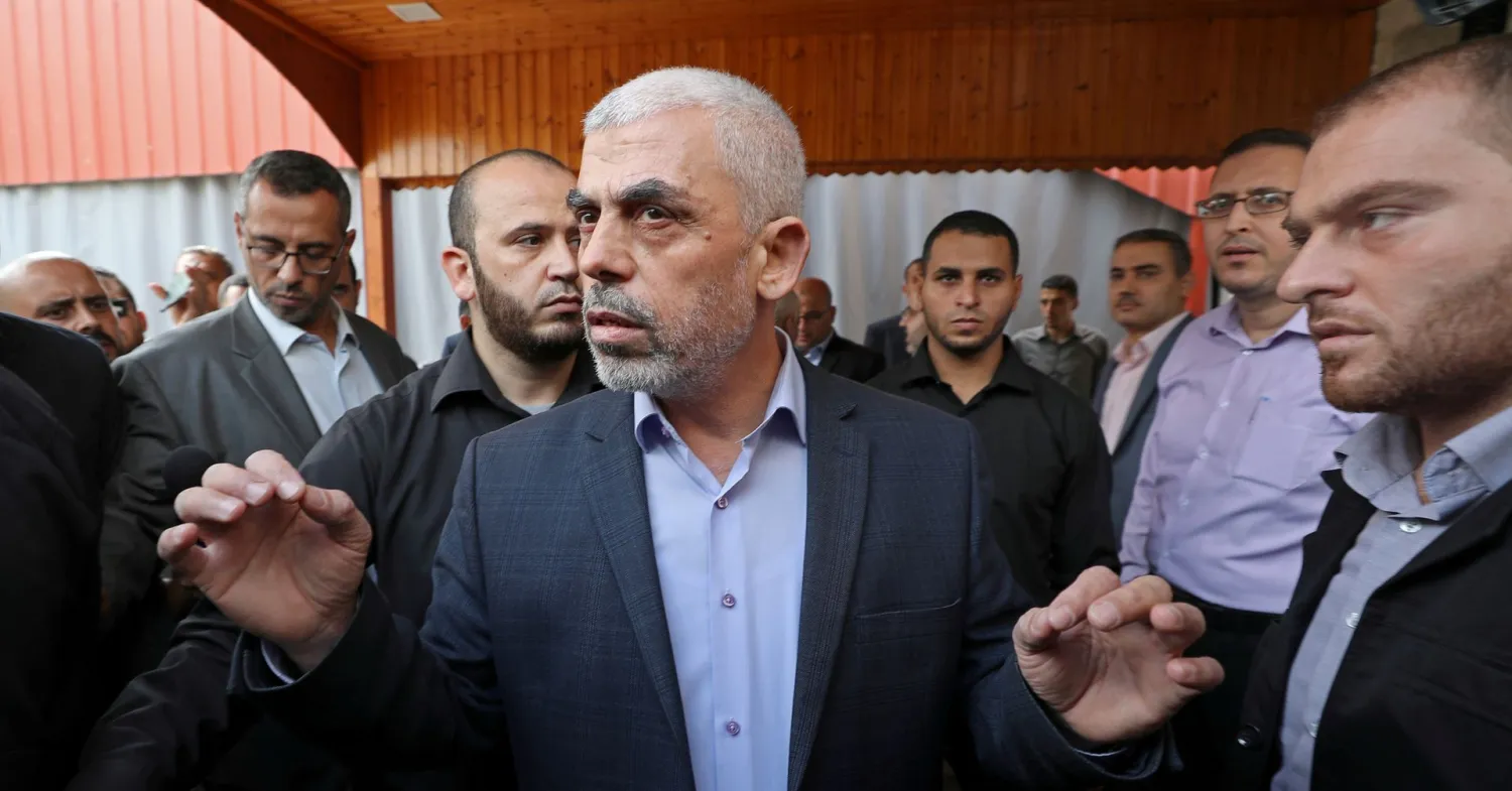 Gaza's Hamas Chief Yehya Al-Sinwar talks to media, in Gaza City October 28, 2019. REUTERS/Mohammed Salem