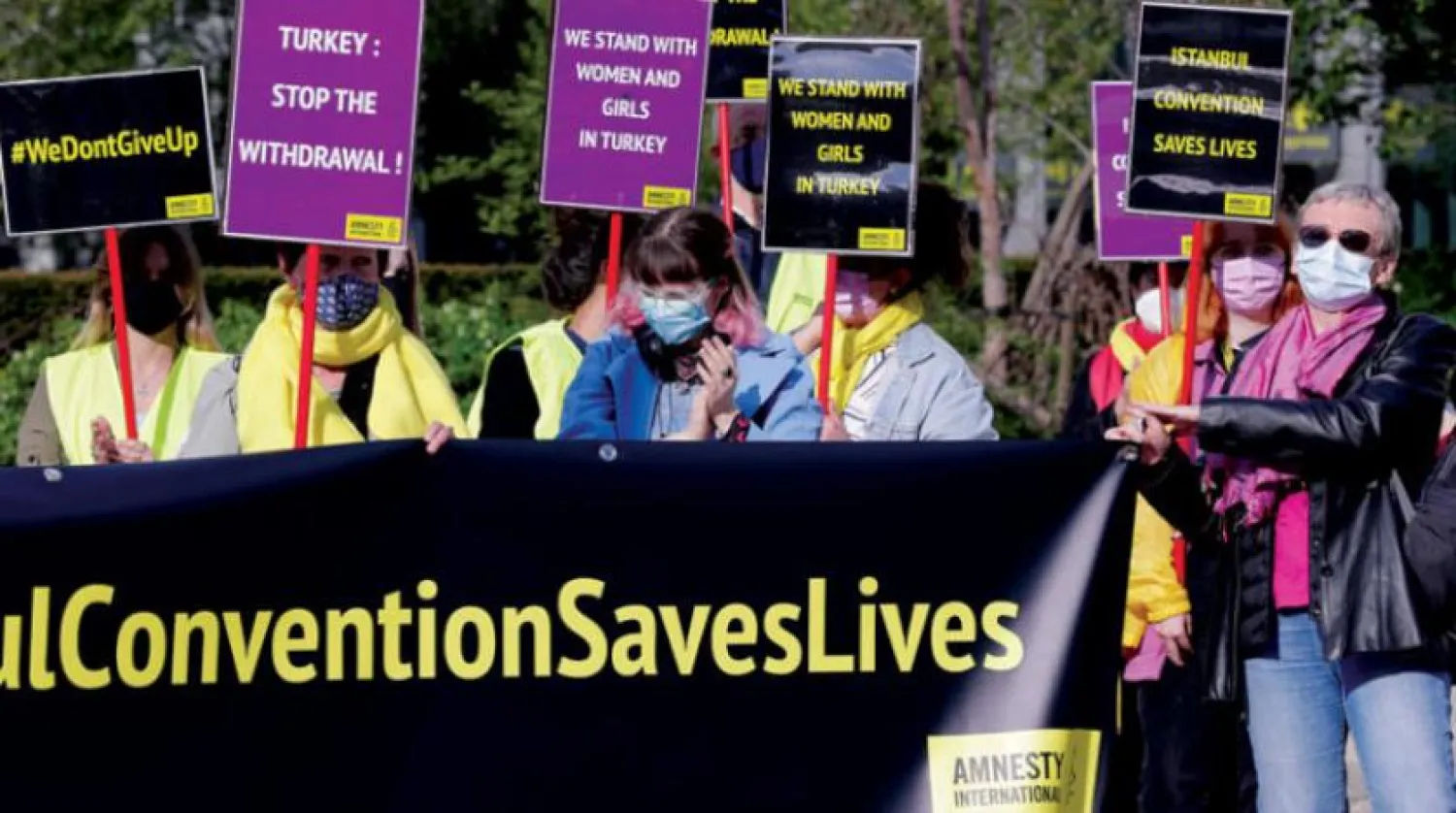 Protestors at a demonstration against Turkey's withdrawal from a women’s protection convention last Tuesday (EPA) 

