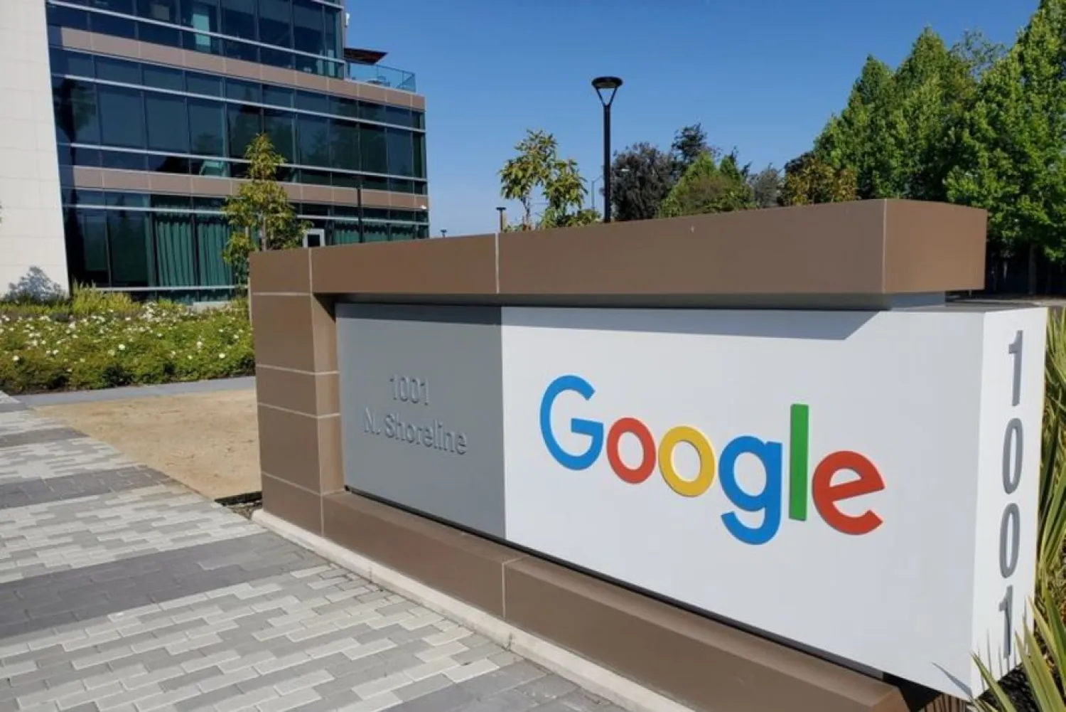 A sign is pictured outside a Google office near the company's headquarters in Mountain View, California, US, May 8, 2019. (Reuters)