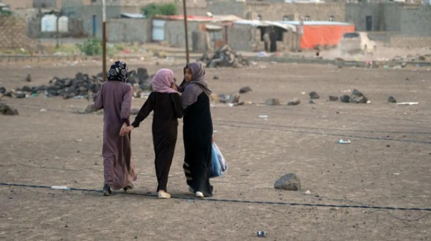 Girls at a displacement camp in Marib. (Reuters)