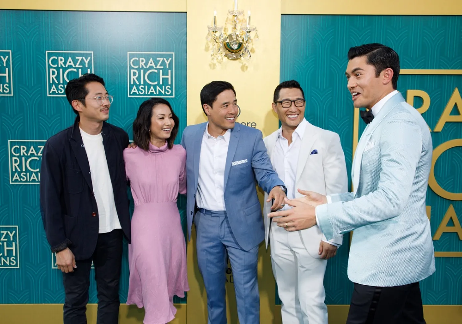 Celebrities (from left) Steven Yuen, Jae Suh Park, her husband Randall Park, Daniel Dae Kim and British-Malaysian actor Henry Golding attend the premiere of Crazy Rich Asians at the TCL Chinese Theatre IMAX in Hollywood on Aug 7, 2018. (EPA)