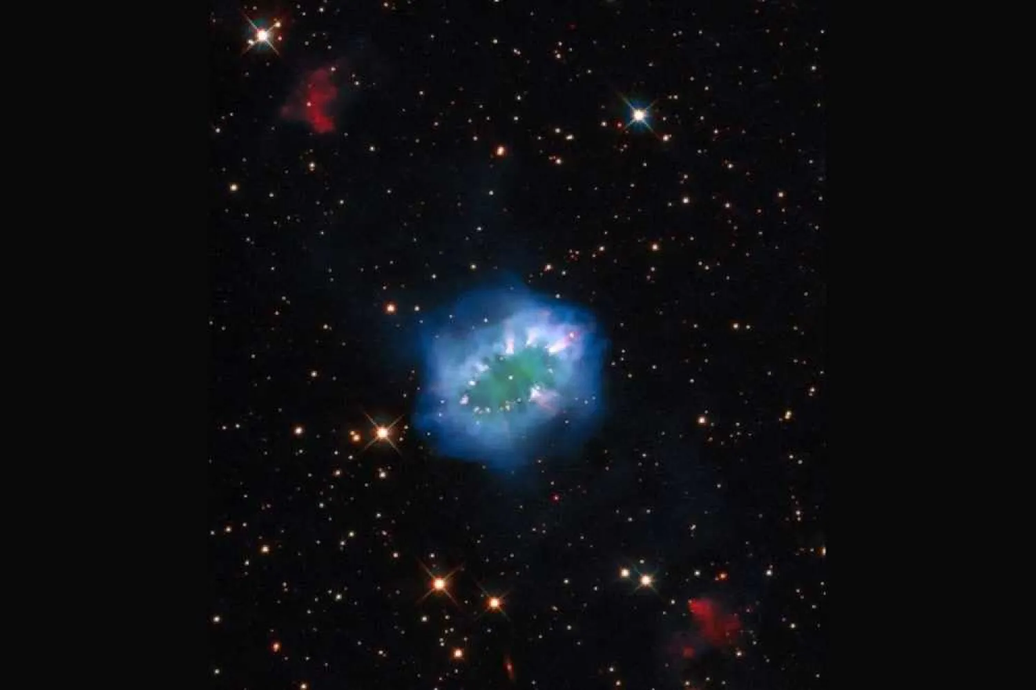 The Necklace Nebula is located about 15,000 light-years from Earth, inside the Sagitta constellation in the northern sky.